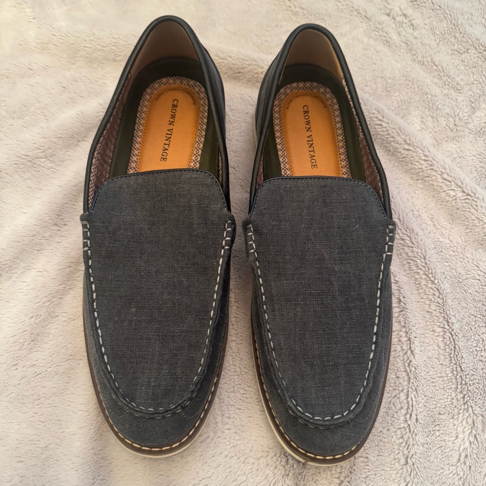 Crown Vintage CR Finnian Men’s Slip-On Loafers‎ Size 11M Denim Blue White Stitch